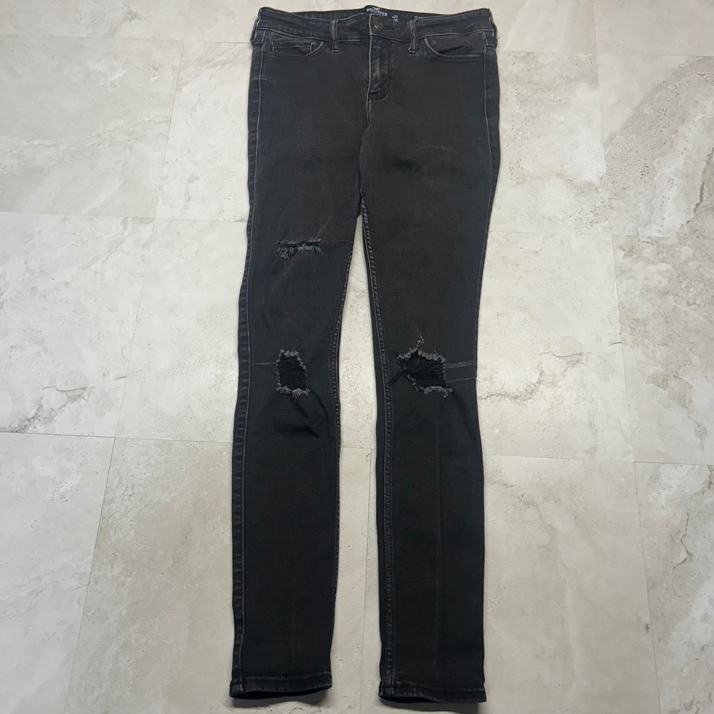 Hollister Mid-Rise Super Skinny Jeans Black Women 5R W27 Distressed Ripped Denim